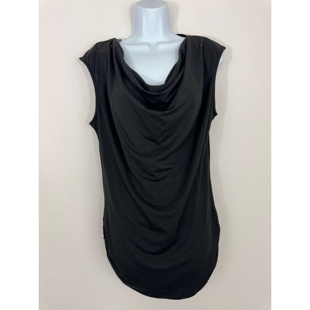Black Cowl Neck Ruched Top Lace Back Sleeveless Blouse Size L NWT
